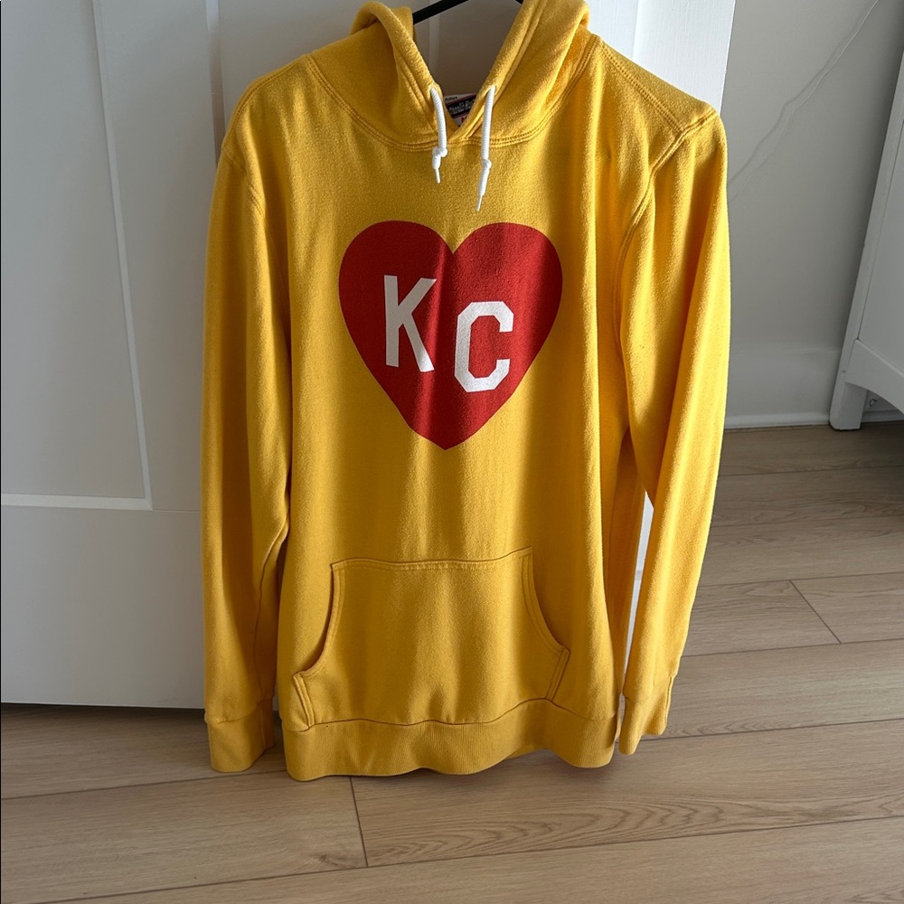 Yellow Hoodie with Red Heart KC Design Charlie Hustle